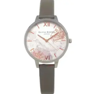OLIVIA BURTON 手錶 OB16VM32 迷霧金絲花香 倫敦灰皮錶帶 女錶 34mm