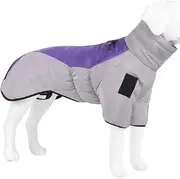 Winter Warm Large Dog Coat Clothing Thickened Warm Pet Down Jacket Outdoor Waterproof Windproof Dog Clothes Reflective Pet Coat Labrador Dog Doberman Coveralls,Purple,XL