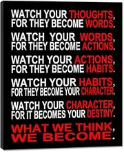 [Pyradecor] Watch Your Thoughts Motivational Classroom Poster Modern Canvas Prints Wall Art Paintings Ready to Hang for Office Living Room Home Decorations Stretched and Framed Giclee Pictures Artwork