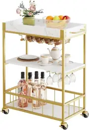 Bar Cart Gold Home Mobile Bar Serving Cart 3 Tier Drink Cart Rolling Cart Metal