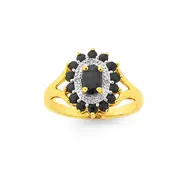 9ct Gold, Natural Sapphire And Diamond Ring in Black