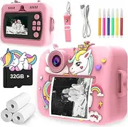 Kids Digital Instant Print Camera, Instant Camera Toys for Toddler Age 3-12,1080P HD, 32GB, TF Card＆2.4 Inch Screen, Selfie Video Photo Print Cameras for Boys Girls 3 4 5 6 9 8 9 Years Old (Unicorn)