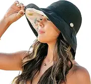 [Eohak] Women's Mesh Sun Hats Wide Brim Summer Beach Bucket Caps for Girls Outdoor UV Protection Foldable Fishing Hat Chin Strap