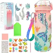 Decorate Your Own Water Bottle Kits DIY Mermaid Water Bottle Decorating Kits Fun Stickers Water Bottle Kits for Girls Boys DIY Birthday Gifts Thanksgiving Christmas Crafts (Mermaid)