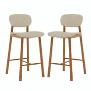 Afrim Linen Upholstered High-Back Bar Stool (Set of 2)- Beige