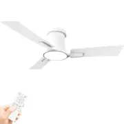 42 inch White Low Profile Ceiling Fan with Light and Remote Control, Flush Mo...