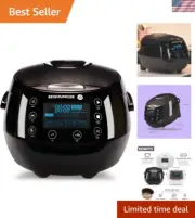 Digital Rice Cooker and Steamer, Black, Timer - 8 Cups - Premium Inner Pot, M...