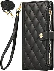 Crossbody Wallet Case for Sony Xperia 10 VI (2024) with Card Holder, Soft PU Leather Magnetic Snap Flip Zipper Strap Phone Cover - Black