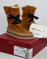 NIB Salvatore Ferragamo Sz 7.5 C Celeno Vicuna Brown Suede Fur Gancini Bit Italy