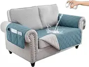 ZXMSTAR Waterproof Sofa Covers for Dogs Pets with Non Slip Backing Couch Seat Covers with Side Pocker for 2 Cushion Couch Washable Dog Couch Cover Protector (Soot Blue, 2-Seater)