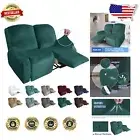 Machine Washable Recliner Loveseat Cover - Stretch Fit Velvet with Side Pockets