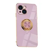For iPhone 15 Plus Case Electroplating Luxury Kickstand Ring Holder Cover Purple