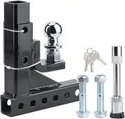 Adjustable 2in Towbar Ball Mount Hitch Trailer Tongue Tow Bar Set with 6500LBS Towing Capacity Made of Superior Steel Material Smooth Corrosion Resistant Black Powder Coating