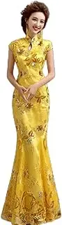 [REDBMX] Chinese Traditional Women Long Qipao Handmade Button Cheongsam Novelty Chinese Lace Qipao Long Dress Formal Gown