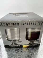 Modern Danish Dansk Espresso Glasses Pedestal Original Box Belgium Clear set 4