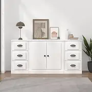 Storage Sideboards Buffet Table Kitchen Cabinets for Dining, White Farmhouse Furniture with Doors, 3 pcs Engineered Wood