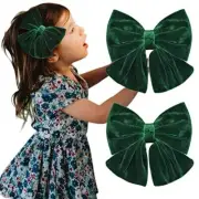 Velvet Hair Bows Girls 6" 2PCS Big Green Fall bow Alligator Clips for 2-Green