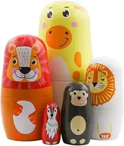 Winterworm Set of 5 Animal Nesting Dolls Giraffe Bear Lion Monkey Fox Wooden Russian Doll Wooden Matryoshka Dolls for Mother's Day Christmas Birthday Kids Stacking Toy Boy Girl Gift Home Decoration