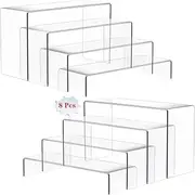 8-Pcs Clear Acrylic Risers, 4mm Thick Rectangular Display Stands for Cupcakes, Jewelry, Candles, Toys, Perfume, Funko Pops, Desserts & More - 4 sets Showcase for Action Figures & Makeup