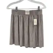 Aeropostale Skirt Pleated Mini Women Small Silver Metallic Skater Pull On New