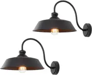 Farmhouse Outdoor Gooseneck Barn Wall Light with 14" Dome Matte Black Pack of 2