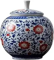 Decorative High-grade Blue Ceramic Sealing Jar Round Household Loose Leaf Tea Storage Jar Multifunctional Empty Jar Container(Medium)