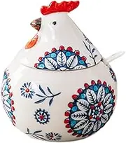 JHNIF Porcelain Condiment Pot with Lid and Spoon, 11oz Salt Bowl Sugar Bowl for Kitchen, Chicken Shape
