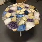 Mix Agate Center Table Top, Handmade Artwork, Console Bar, Geode Stone Furniture