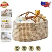 Eco-Friendly Seagrass Diaper Caddy - Portable Organizer with Cotton Divider