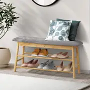 Oikiture Shoe Storage Bench 90cm Bamboo Shoes Rack Cabinet Shelf Organiser Stool