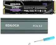 Ediloca EN760 SSD with Heatsink 1TB PCIe Gen4, NVMe M.2 2280, 3D NAND TLC, Up to 5000MB/s, Internal Solid State Drive, Dynamic SLC Cache, Compatible with PS5 and PC