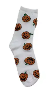 Halloween Sparkly Crew Sock ~ Size 6-8, Shoe 10.5-4 (Jack-o-lanterns on White)