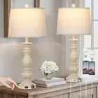 28" Farmhouse Table Lamps Set of 2 with USB C+A Ports & AC Outlet for Vintage...