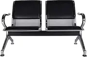 lylunnamsp Airport Reception Seat Bench, Waiting Room Chairs, Office Guest Chairs & Reception Chairs, 2 Seat Guest Chairs with Arms for Office Bank Hospital, (Black-Mesh+PU)