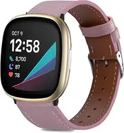Leather Bands Compatible with Fitbit Versa 3/Fitbit Sense Watch Bands for Women Men, Soft Breathable Adjustable Replacement Band for Versa 3/Sense