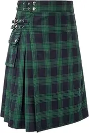 [Generic] Men's Scottish Tartan Kilt Casual Vintage Sport Utility Skirt Traditional Classic Pleated Skirt with Cargo Pockets