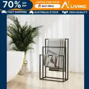 Freestanding Towel Rack Black 48x24x79 cm Iron Bathroom Storage Organizer 43090