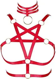 [PETM•HS] Body Harness Bra Pentagram Punk Top Plus Size Womens Strap Hollow Out Halter Elastic Goth Rave Belt 商品名称