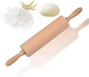 15-Inch Wooden Rolling Pin with Handles for Baking Pizza, Fondant, Crust, Cookies & More - Non-Stick Dough Roller - Classic Pastry Tool
