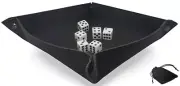 (6) 16mm White Dice Squared w/Pouch + Dice Rolling Tray Folding Black Felt Mat