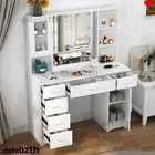 6 Drawers Dressing Table Makeup with LED Lighted Mirror Vanity Table Set Room