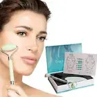 Jade Face Roller & Gua Sha Massager Set, Removes Eye Puffiness & Wrinkles