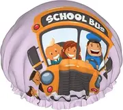 School Bus Print Shower Cap For Women Men Reusable Lightweight Soft Bath Hair Cap With Elastic Band