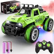 DEERC Remote Control Car with Fog Mist & LED Colorful Lights, 1:18 Scale RC Truck with 2 Batteries, 2.4Ghz Monster Truck for Boys, All Terrain Off-Road Race car, Educational Toy Boys Girls