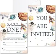 Outer Space Birthday Invites Cards For Boys Girls, 1st Trip Around the Sun Birthday Party Invitations For Kids, 20 Birthday Invitation Cards With Envelopes, Space Birthday Party Decorations - One