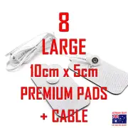 Omron compatible TENS ELECTRODE PADS CABLE + 8 LARGE 10cm x 5cm PREMIUM PADS
