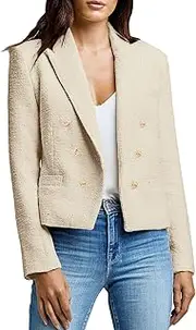 [Mina self] Womens' Casual Blazer 2024 New Spring Cropped Elegant Ladies Lightweight Open Front Work Office Business Pocket Jacket