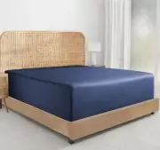 100% Organic Twin Fitted Only, Percale Cotton Fitted Sheet, Deep Pocket, Navy Bl