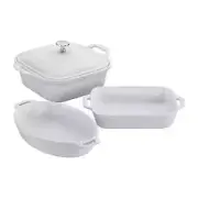 staub Casserole Dish Set Ceramic Material With Microwave Safe 4-Piece in White