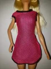 BARBIE DOLL CLOTHES BLACK & PINK MESH DRESS